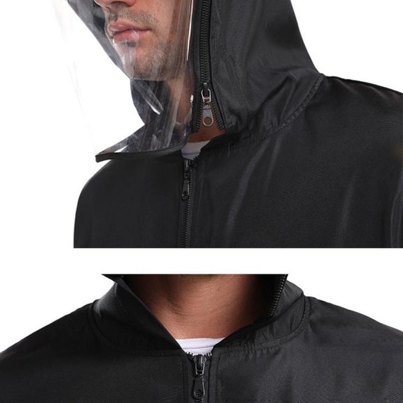 Black Detachable Face Shield Protective Jacket Hat Washable Anti Spit U.S - L - Picture 7 of 7